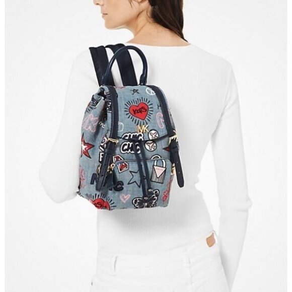 Michael Kors Navy Graphic Backpack - Picture 1 of 16